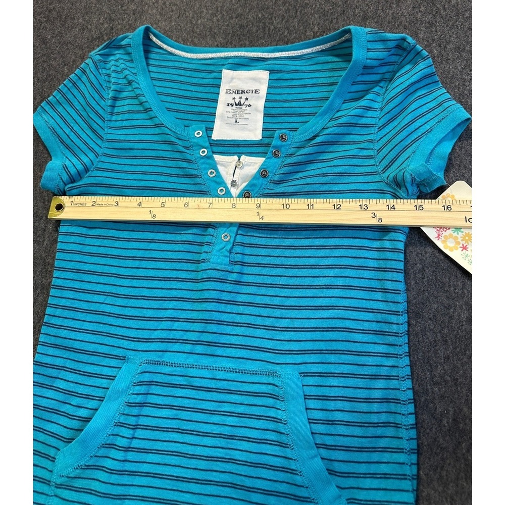 NWT Y2K Energie Striped Henley Top SS Kangaroo Pocket Junior Large Bella Swan - Picture 11 of 16